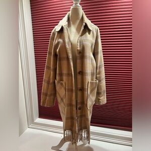 Plaid Tan Coat fringe